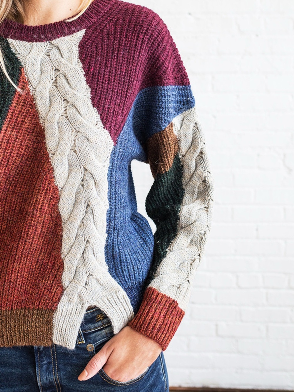 Isabel Marant Étoile Gao Color-Block Alpaca Wool Linen Cable Sweater Sz 38/ 8-10 - Picture 4 of 12